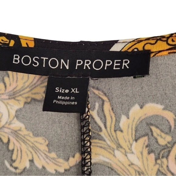 Boston  Proper Black Gold V Neck Faux Wrap Bell Sleeve Top Size XL - Picture 5 of 12